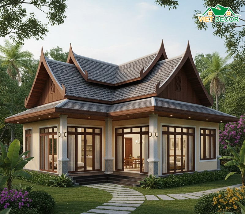 Mẫu nhà 1 tầng 4 phòng ngủ 150m2 mái Thái