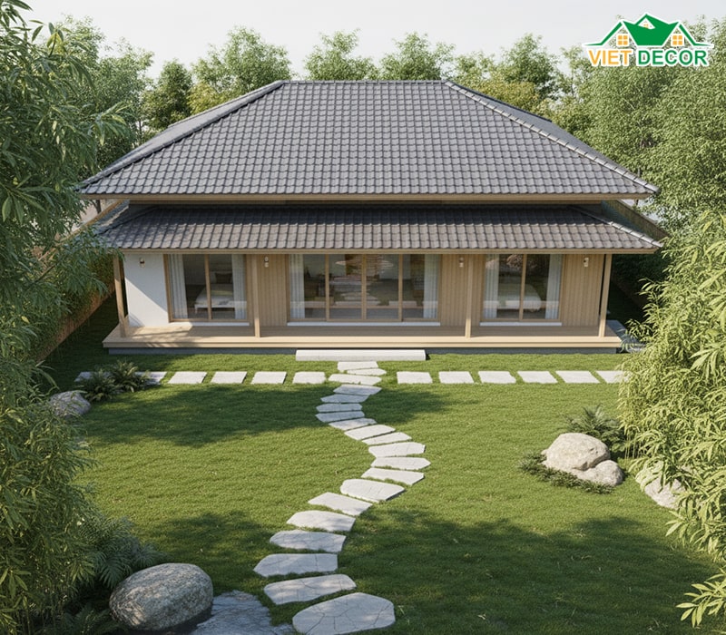 Thiết kế nhà 1 tầng 4 phòng ngủ 150m2 mái Nhật hiện đại