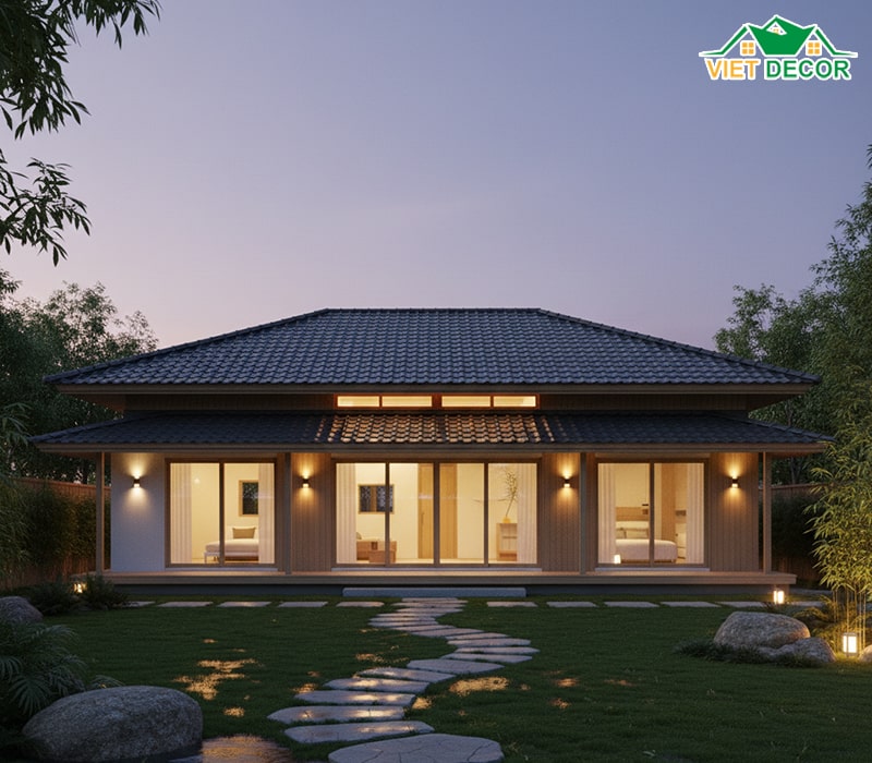 Thiết kế nhà 1 tầng 4 phòng ngủ 150m2 mái Nhật hiện đại