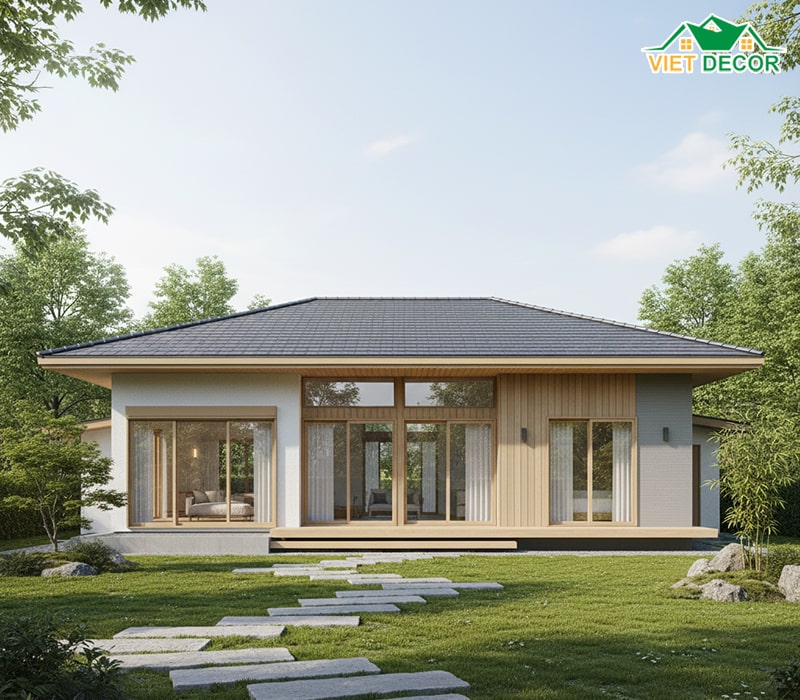 Thiết kế nhà 1 tầng 4 phòng ngủ 150m2 mái Nhật hiện đại
