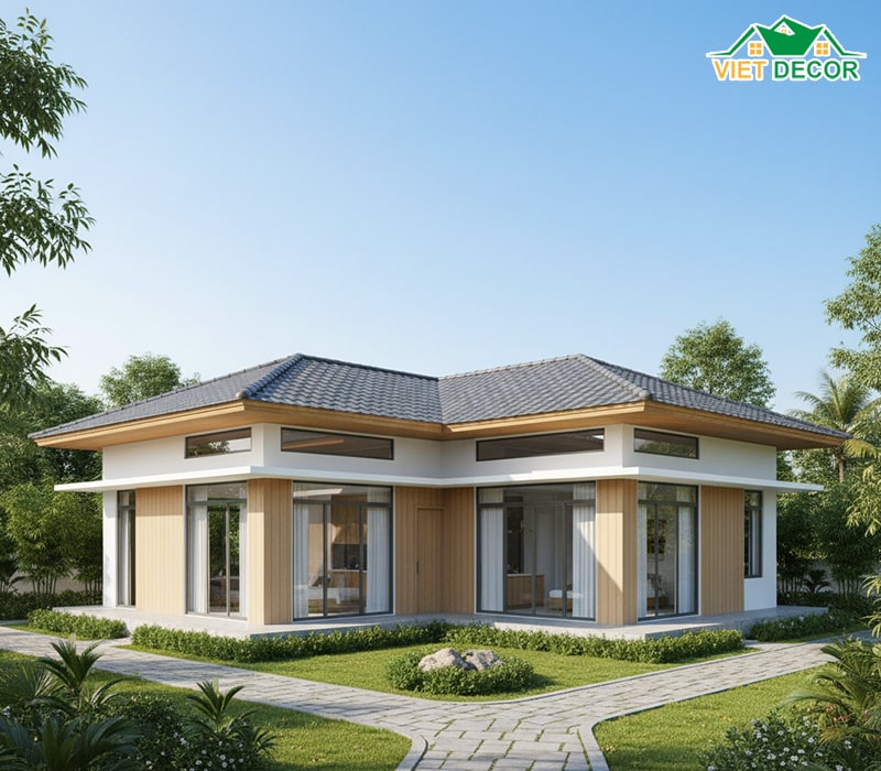 Mẫu nhà vuông 1 tầng 4 phòng ngủ 150m2 tối ưu công năng
