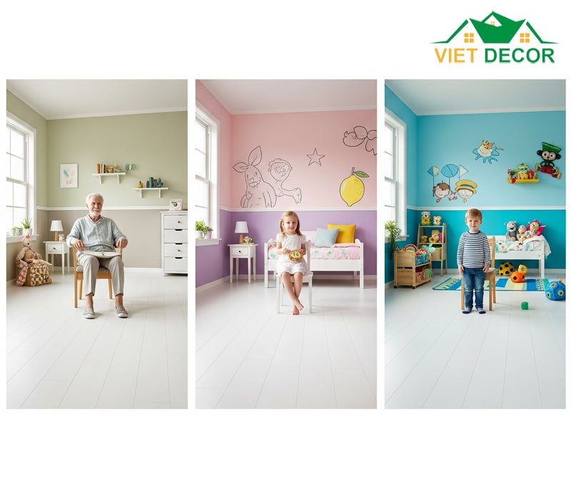 Chọn màu sơn phù hợp với độ tuổi, giới tính cho nền nhà màu trắng