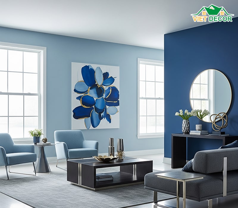 Tường phòng khách Xanh dương (xanh lam, xanh biển nhạt, xanh navy)