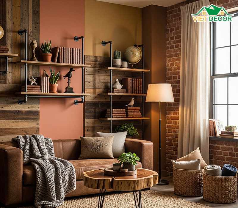 Tường phòng khách Màu đất nung và nâu (nâu đất, nâu sô cô la, caramel)
