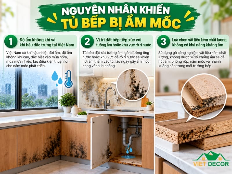 Nguyên nhân khiến tủ bếp bị ẩm mốc