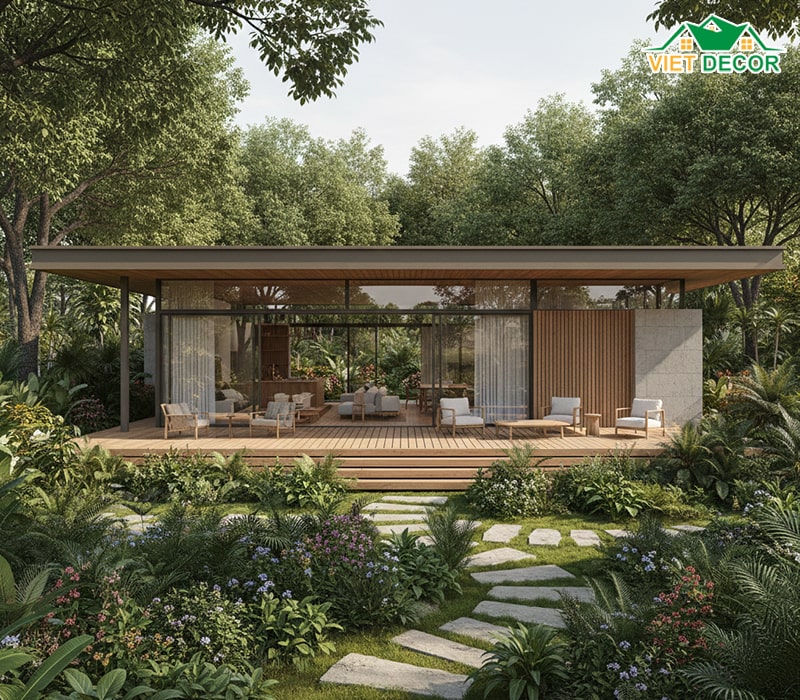 Mẫu nhà vườn 1 tầng 100m2 gần gũi thiên nhiên