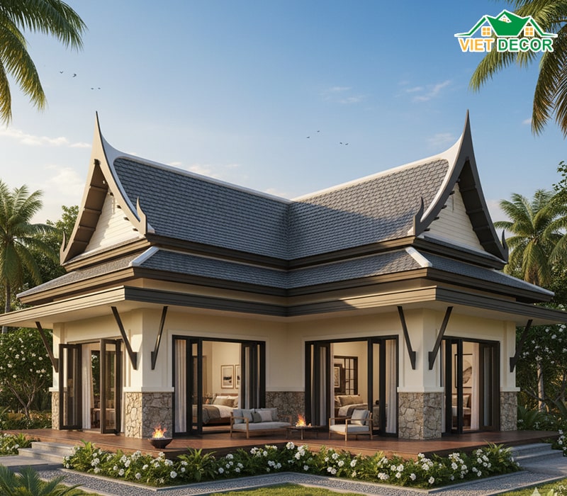 Mẫu nhà 1 tầng 3 phòng ngủ 120m2 mái Thái sang trọng
