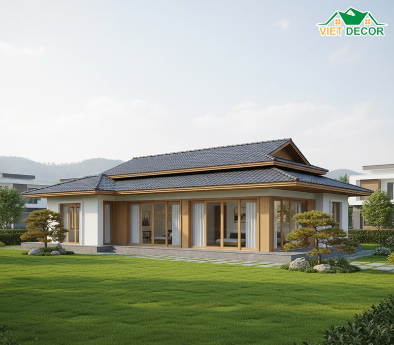 Mẫu nhà 1 tầng 3 phòng ngủ 120m² mái Nhật thanh lịch