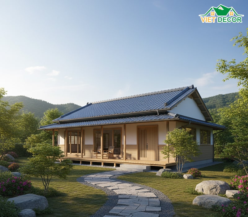 Mẫu nhà 1 tầng 3 phòng ngủ 120m² mái Nhật thanh lịch