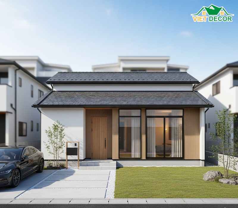 Mẫu nhà 1 tầng 3 phòng ngủ 120m² mái Nhật thanh lịch