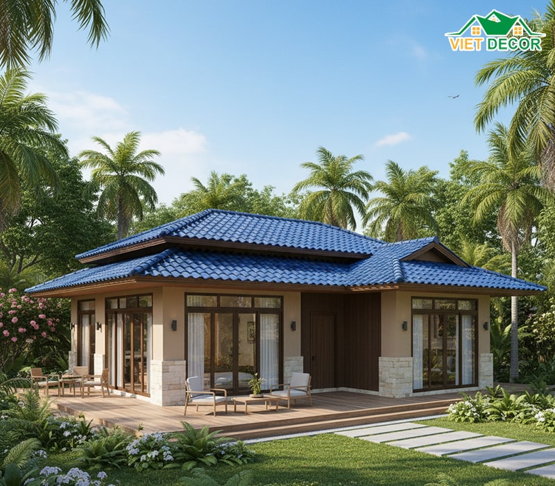 Mẫu nhà 1 tầng 3 phòng ngủ 120m² mái Nhật thanh lịch
