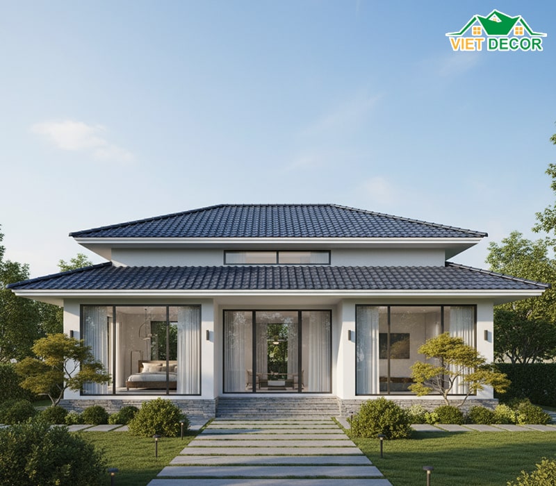Mẫu nhà 1 tầng 3 phòng ngủ 120m² mái Nhật thanh lịch