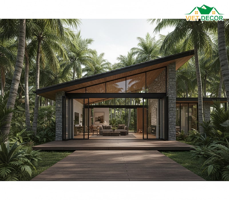 Mẫu nhà vườn 1 tầng 120m2 3 phòng ngủ gần gũi thiên nhiên