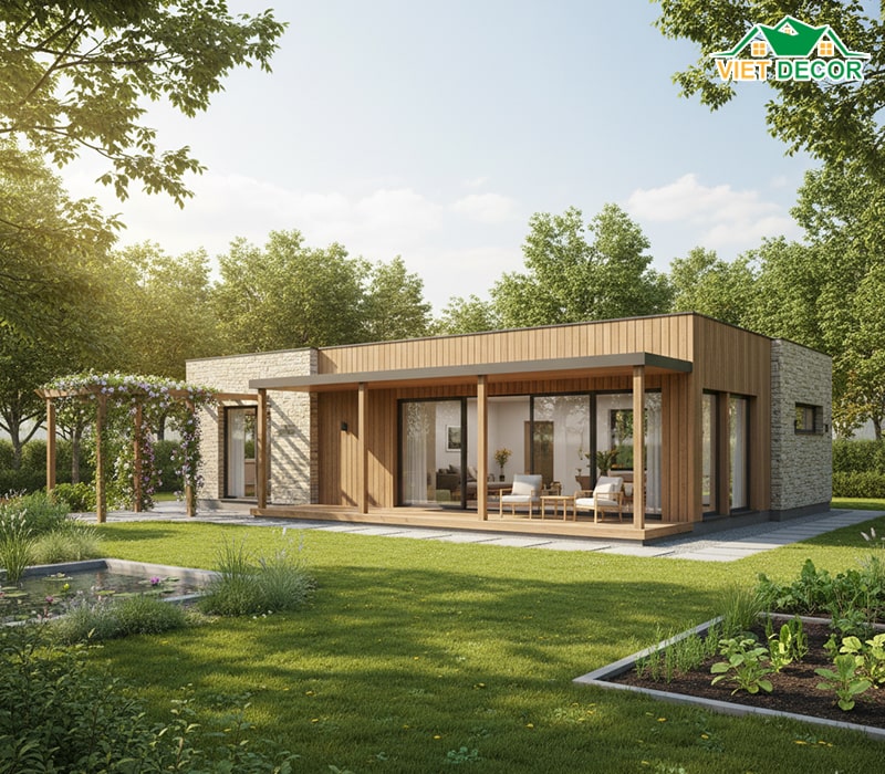 Mẫu nhà vườn 1 tầng 120m2 3 phòng ngủ gần gũi thiên nhiên