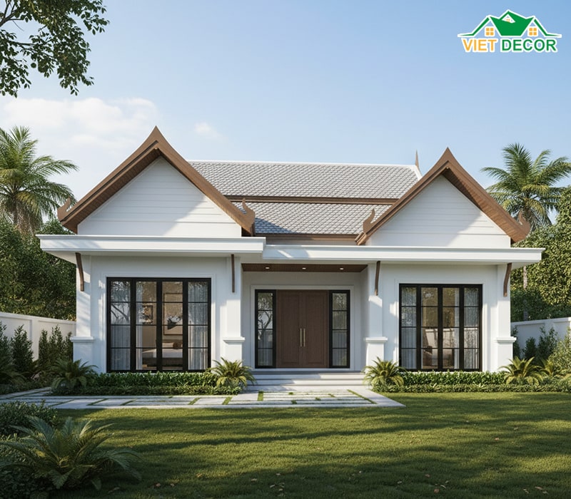 Mẫu nhà mái Thái 1 tầng 3 phòng ngủ 150m2 sang trọng