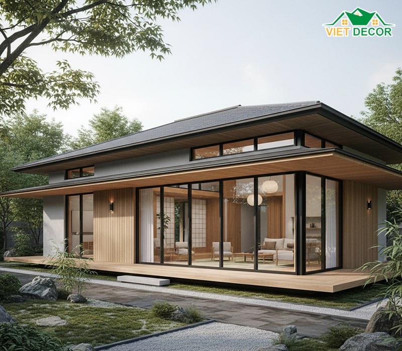 Mẫu nhà mái Nhật 1 tầng 150m2 hiện đại, tinh tế