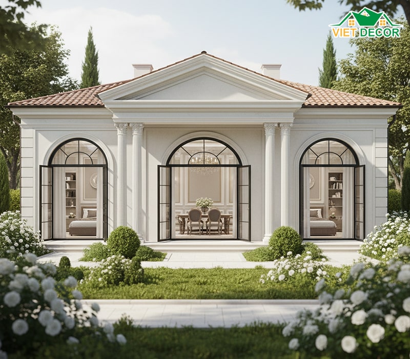 Biệt thự vườn 1 tầng 150m2 phong cách Tân cổ điển