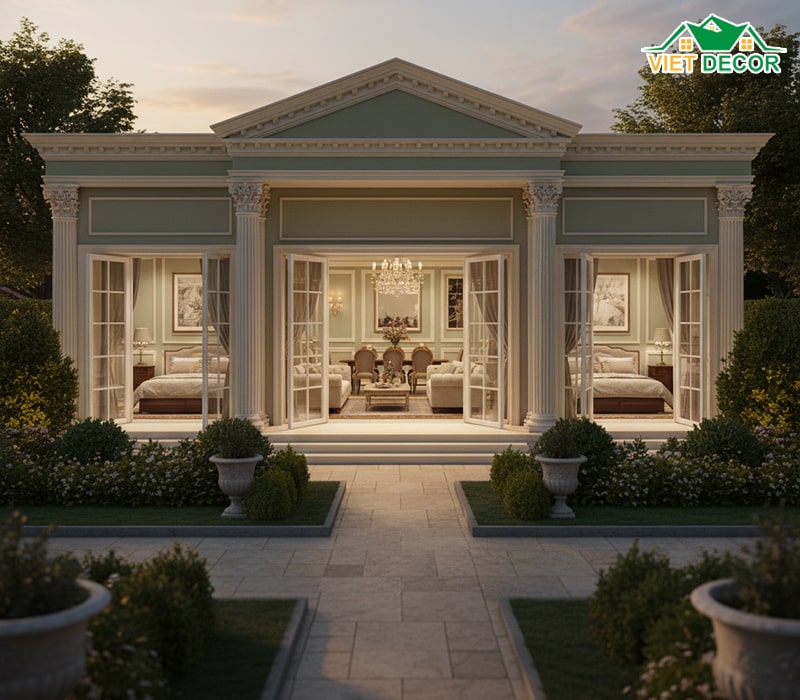 Biệt thự vườn 1 tầng 150m2 phong cách Tân cổ điển