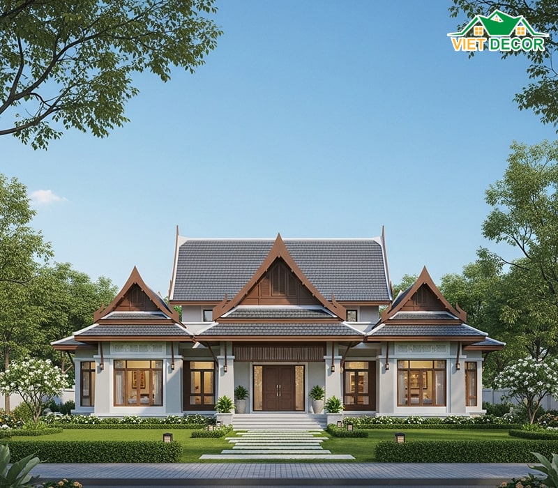 Mẫu nhà 1 tầng 4 phòng ngủ 1 phòng thờ mái Thái
