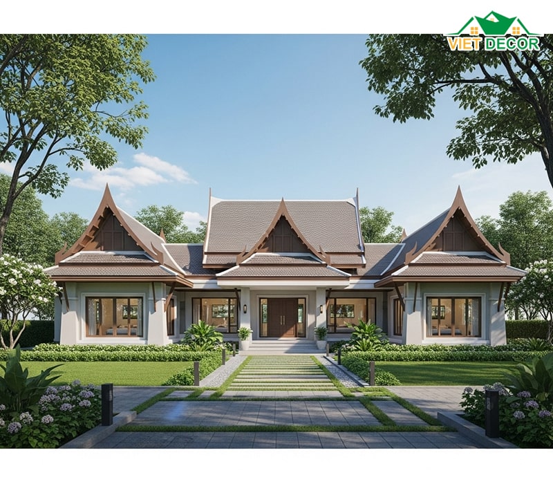 Mẫu nhà 1 tầng 4 phòng ngủ 1 phòng thờ mái Thái