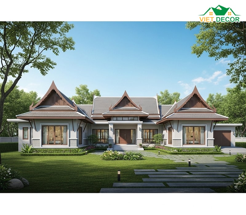 Mẫu nhà 1 tầng 4 phòng ngủ 1 phòng thờ mái Thái