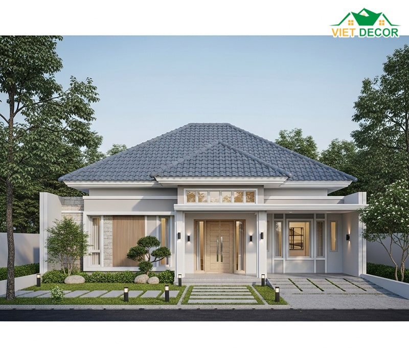 Mẫu nhà 1 tầng 4 phòng ngủ 1 phòng thờ mái Nhật