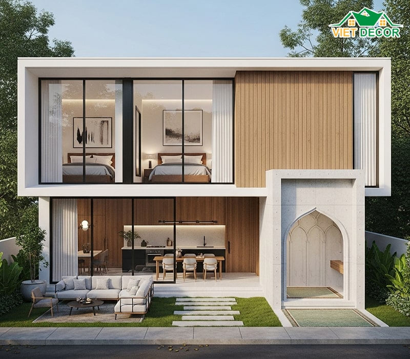 Thiết kế nhà 1 tầng 4 phòng ngủ 1 phòng thờ phong cách hiện đại
