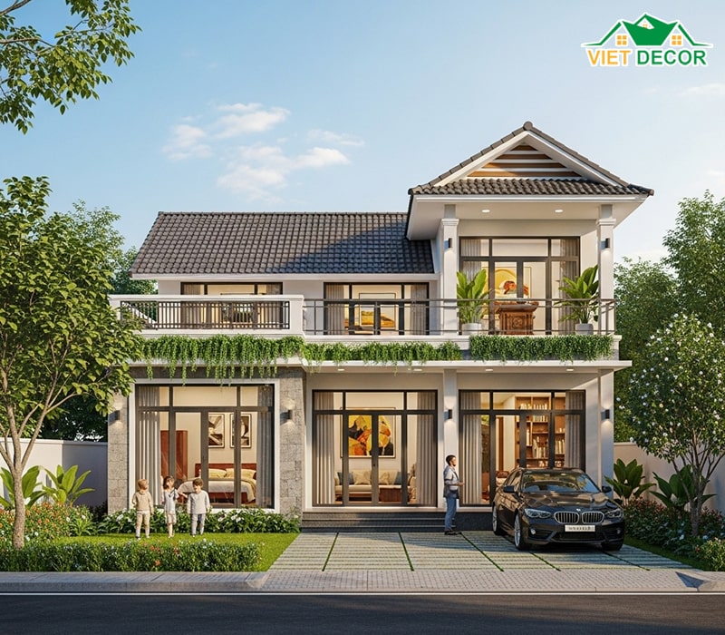 Nhà 1 tầng có gác lửng làm phòng thờ