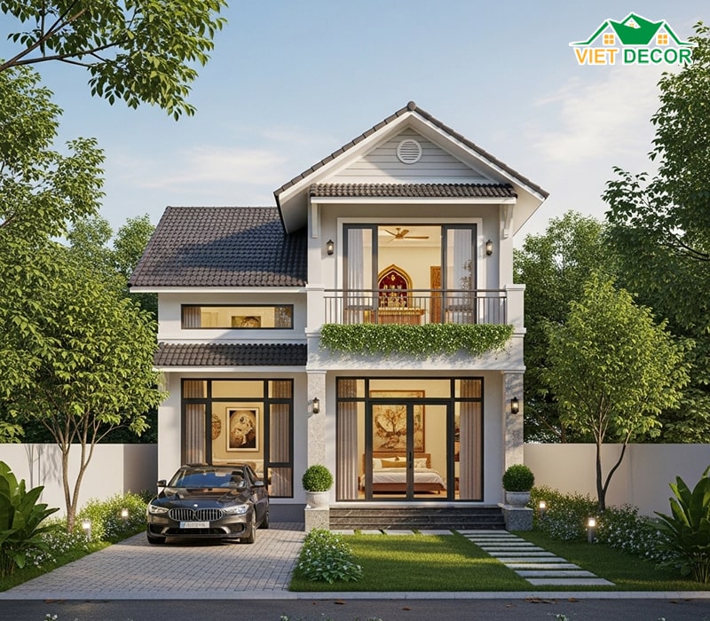 Nhà 1 tầng có gác lửng làm phòng thờ