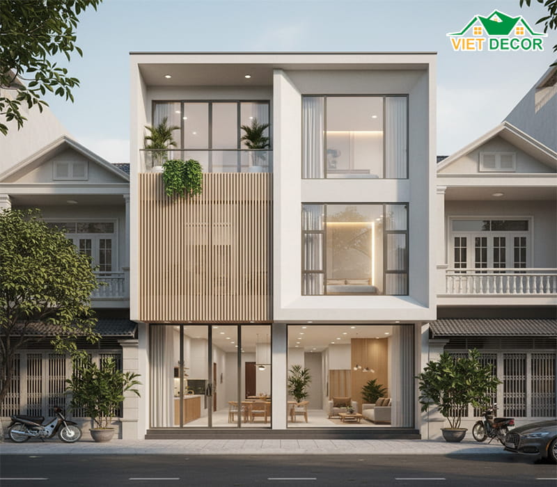 Mẫu nhà ống 1 trệt 1 lầu phong cách hiện đại, tối giản