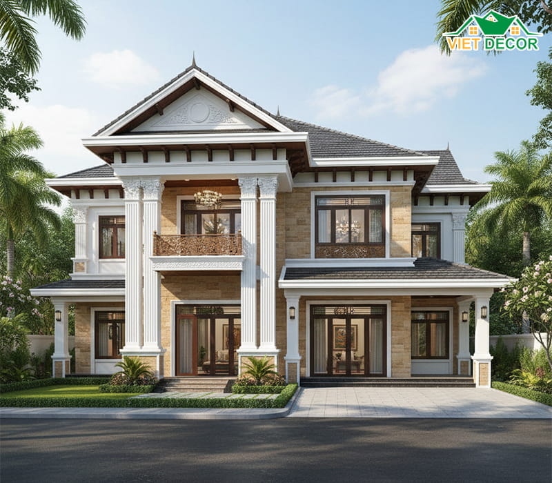 Thiết kế nhà 1 trệt 1 lầu mái Thái sang trọng