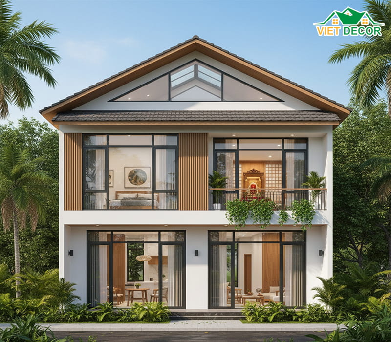 Mẫu nhà 1 trệt 1 lầu mái Nhật thanh lịch, gần gũi thiên nhiên