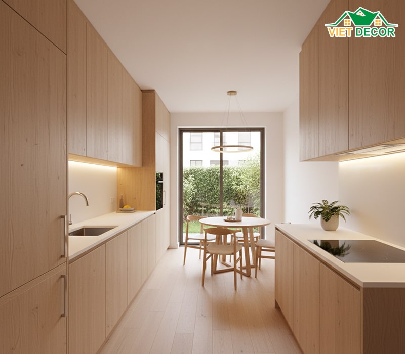 Thiết kế phòng bếp chữ I hoặc chữ L cho nhà 5x15