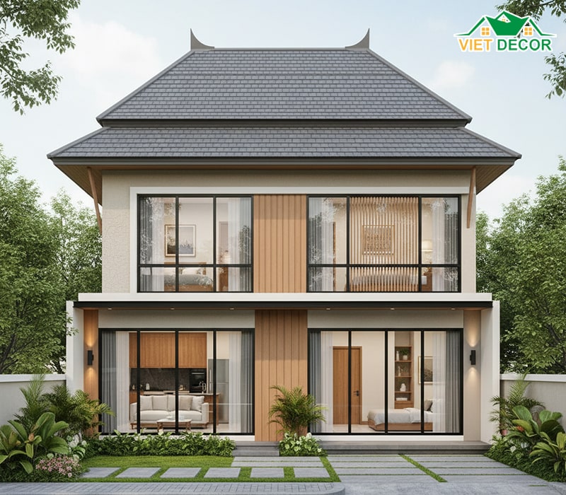 Mẫu thiết kế nhà 5x15 2 tầng 3 phòng ngủ mái Thái