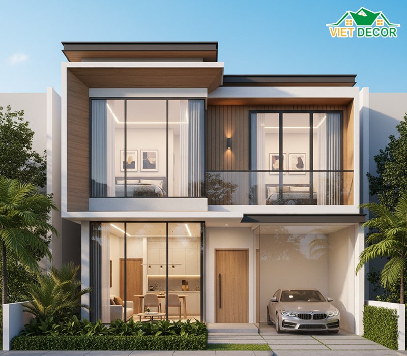 Mẫu nhà 5x15 2 tầng 3 phòng ngủ có gara ô tô