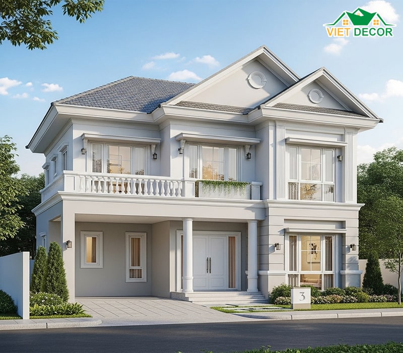 Thiết kế nhà 2 tầng 100m2 phong cách tân cổ điển nhẹ nhàng, tinh tế