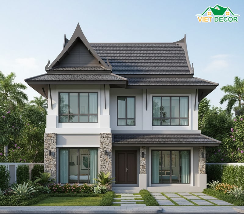 Mẫu nhà 2 tầng 5 phòng ngủ 100m2 mái Thái