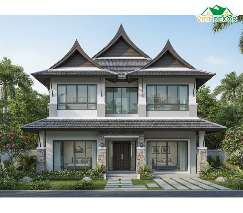 Mẫu nhà 2 tầng 5 phòng ngủ 100m2 mái Thái