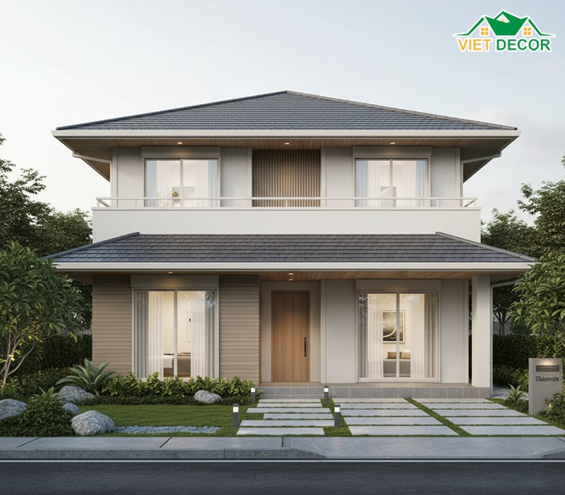 Thiết kế nhà 2 tầng 5 phòng ngủ 150m2 mái Nhật