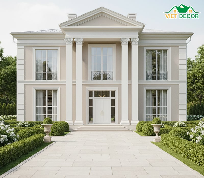 Mẫu nhà 2 tầng 150m2 5 phòng ngủ tân cổ điển nhẹ nhàng