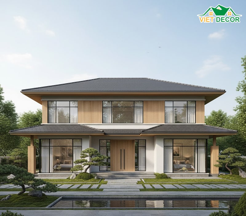 Mẫu nhà 2 tầng 5 phòng ngủ 200m2 mái Nhật