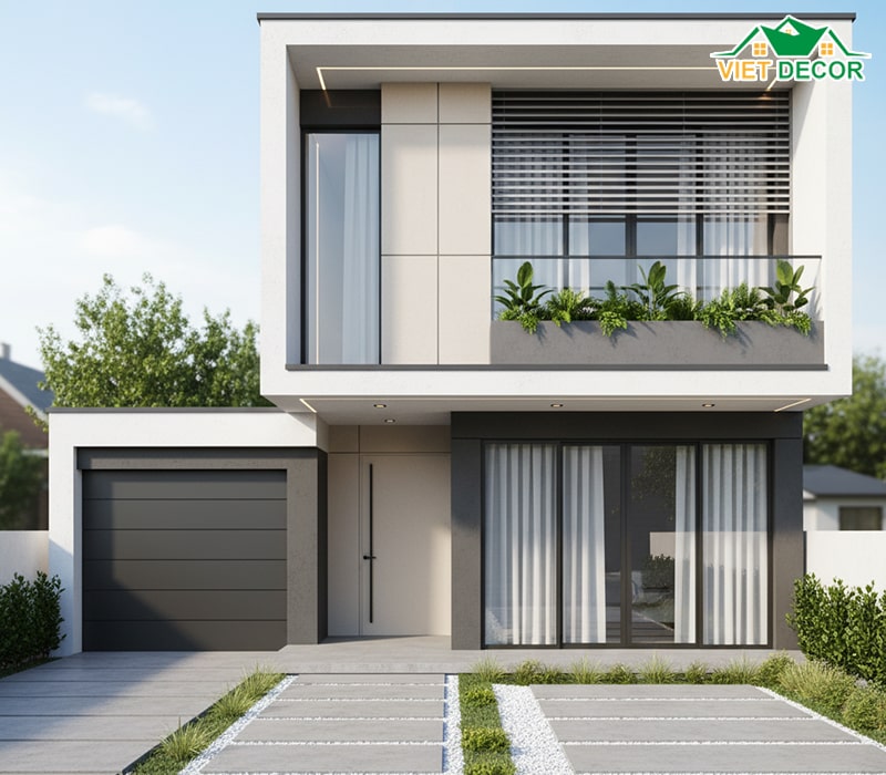 Mẫu nhà 2 tầng 70m2 hiện đại, tối giản