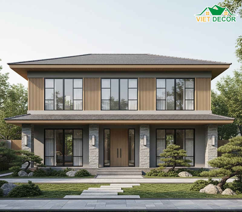 Mẫu nhà 2 tầng 70m2 mái Nhật sang trọng