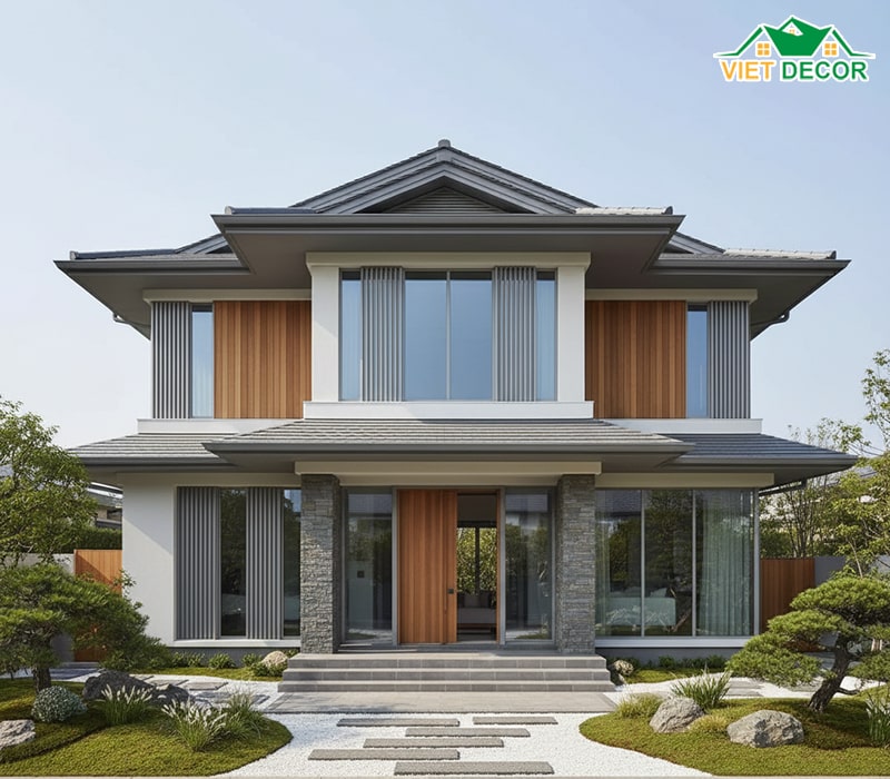 Mẫu nhà 2 tầng 70m2 mái Nhật sang trọng