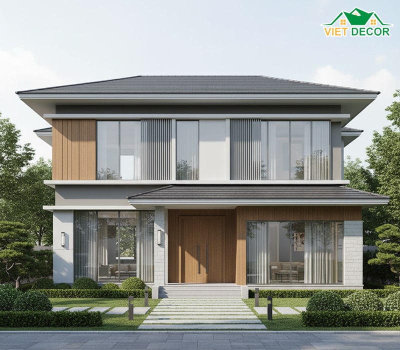 Mẫu nhà 2 tầng 70m2 mái Nhật sang trọng