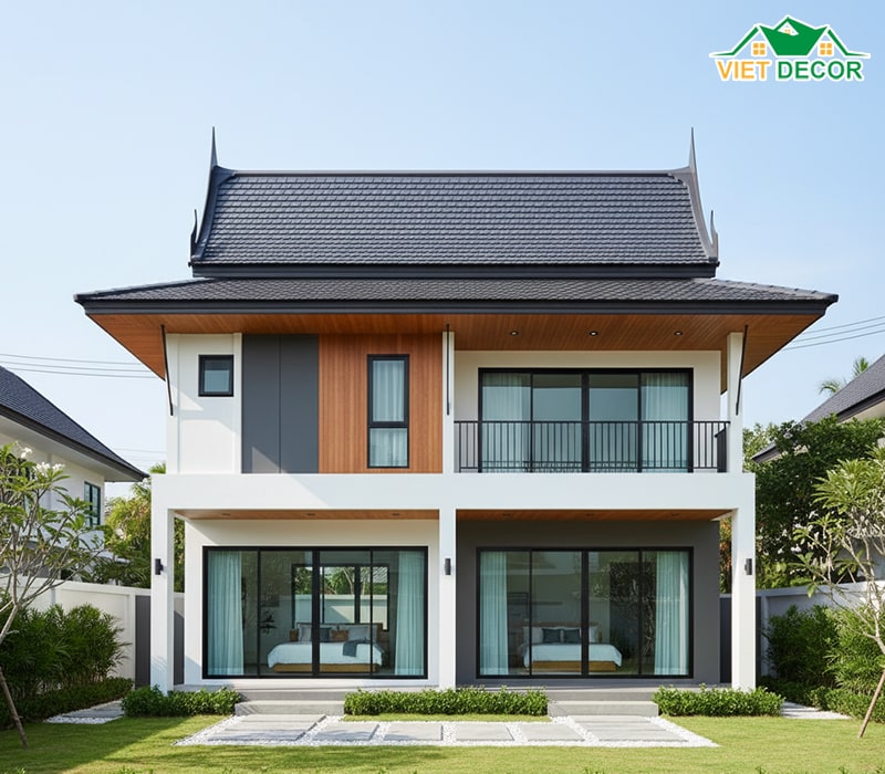 Mẫu nhà 2 tầng 70m2 mái Thái thanh lịch