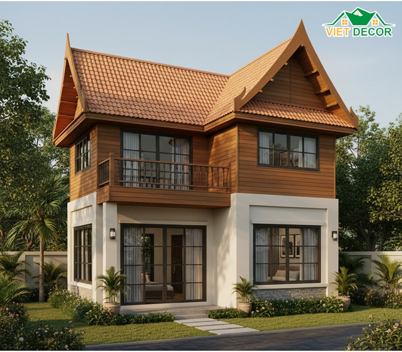 Mẫu nhà 2 tầng 70m2 mái Thái thanh lịch