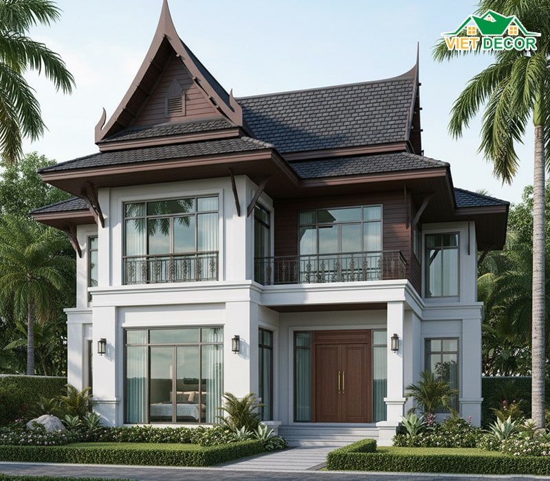 Mẫu nhà 2 tầng 70m2 mái Thái thanh lịch