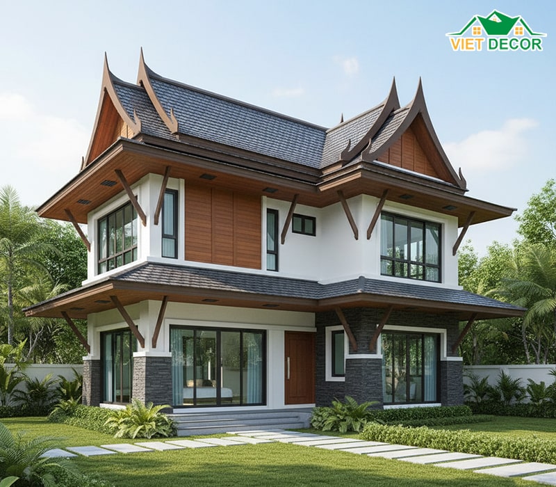 Mẫu nhà 2 tầng 70m2 mái Thái thanh lịch