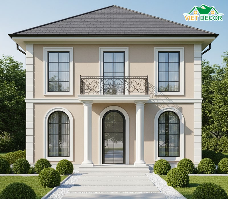 Mẫu nhà 2 tầng 70m2 tân cổ điển nhẹ nhàng